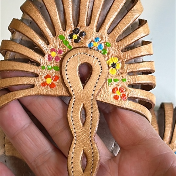 HUARACHERIA FELEX DAXACA LEATHER SING BACK MEXICAN  FLORAL SANDAL SZ 24 61/2 7 - Picture 11 of 13